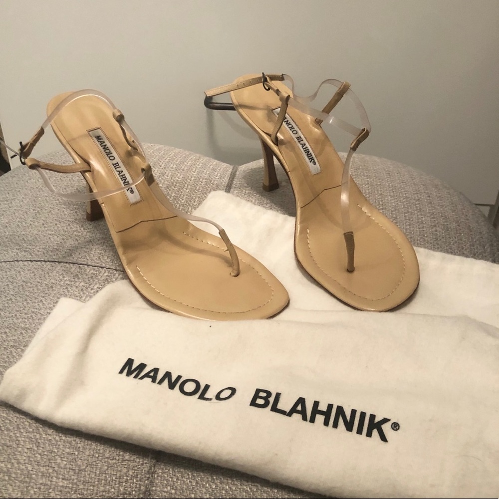Manolo Blahnik clear t strap